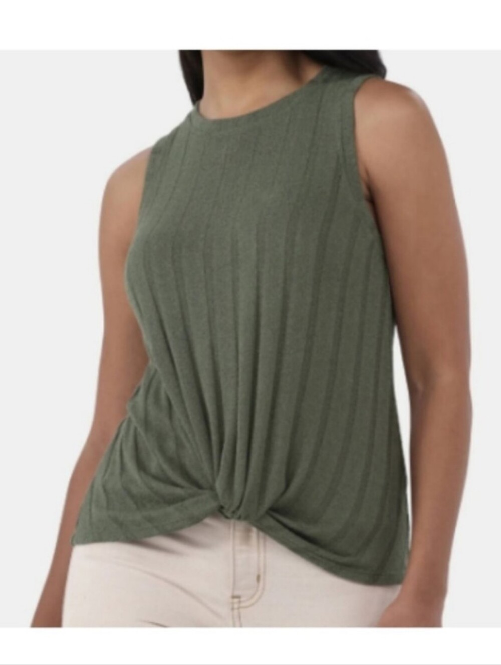 Time and Tru Olive Twist-Front Sleeveless Knit Top